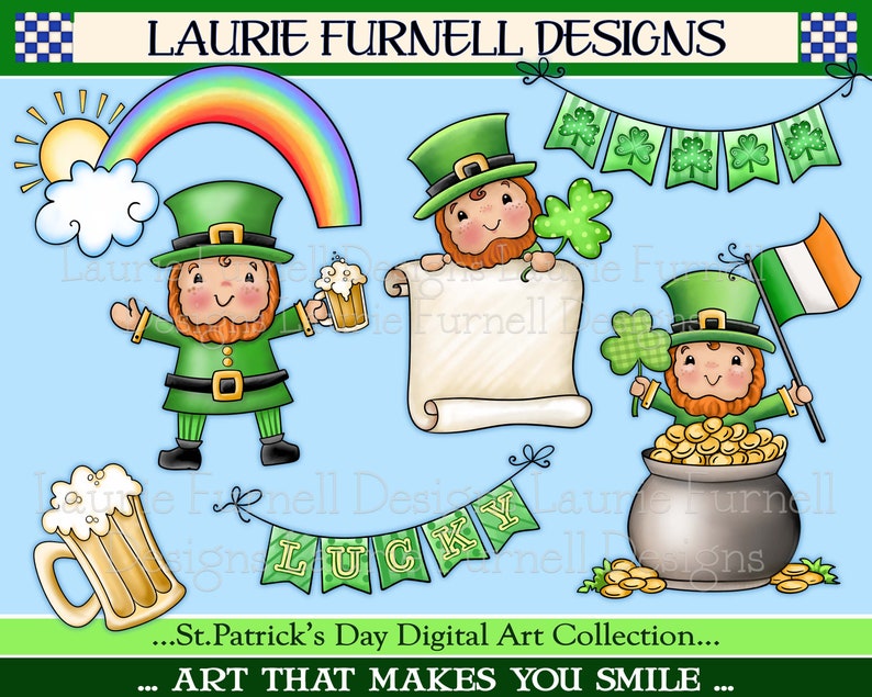 St. Patrick's Day Clip Art, Leprechaun Clip Art, Leprechaun PNGs, St. Patty's Day Digital Art, Bulletin Board Decor, Leprechaun Printables, image 2