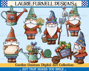 Garden Gnome Clip Art, Gnome Digital Art, Garden Clip Art, Laurie Furnell, Garden Gnomes, Gnome Clip Art, Garden Printables,Scrapbook supply