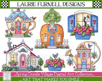 Spring Clip Art, Spring Houses PNGs, Spring Bulletin Board Decor, Spring Planning Stickers, Laurie Furnell, Teapot Clip Art, Window Clip Art