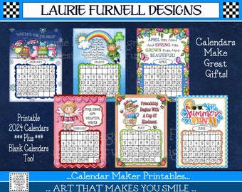2024 Calendar Printable, Laurie Furnell Designs, Christmas Gift, Perpetual Calendar, Paper Craft Calendar, Craft Show Best Seller