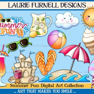 Zomer illustraties / Summer Fun Clip Art / Beach Clip Art / BBQ Clip Art / Laurie Funrell/Card Making Supply / Summer Printables / Scrapbook Supply
