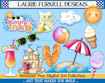 Summer Clip Art/ Summer Fun Clip Art/ Beach Clip Art/ BBQ Clip Art/ Laurie Funrell/Card Making Supply/ Summer Printables/ Scrapbook Supply
