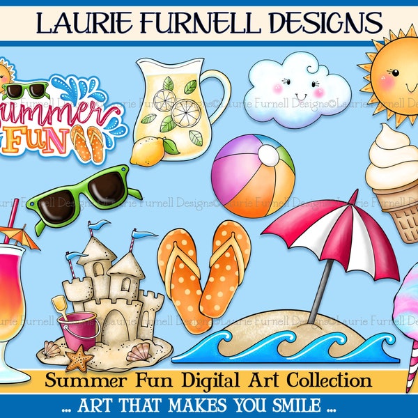 Summer Clip Art/ Summer Fun Clip Art/ Beach Clip Art/ BBQ Clip Art/ Laurie Funrell/Card Making Supply/ Summer Printables/ Scrapbook Supply