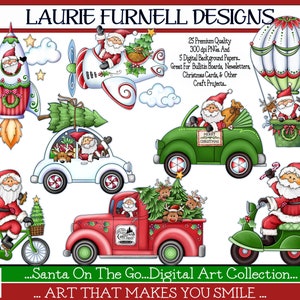 Kerstillustraties, kerstman png, kunst voor kransen png, voorraad kaarten maken, kerstman in pick-up truck, kerstman illustraties, kerstman kunst voor prikbord