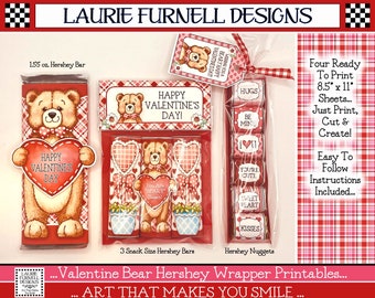 Valentine Bar Wrapper, Vallentine Nugget Wrapper, Snack Size candy bar , Valentine Printable, Laurie Furnell, Valentine Favor