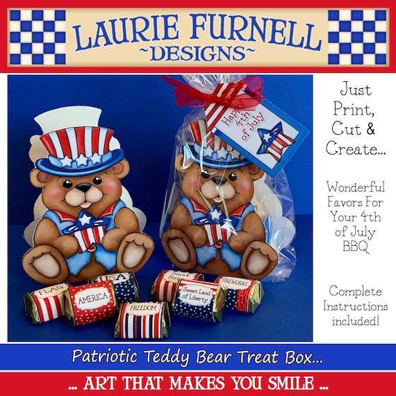 4th of July Treat Box/ July 4th Party Favor/Laurie Furnell/ 4th of July Printable/ Independence Day Printable/ Patriotic Paper Craft/