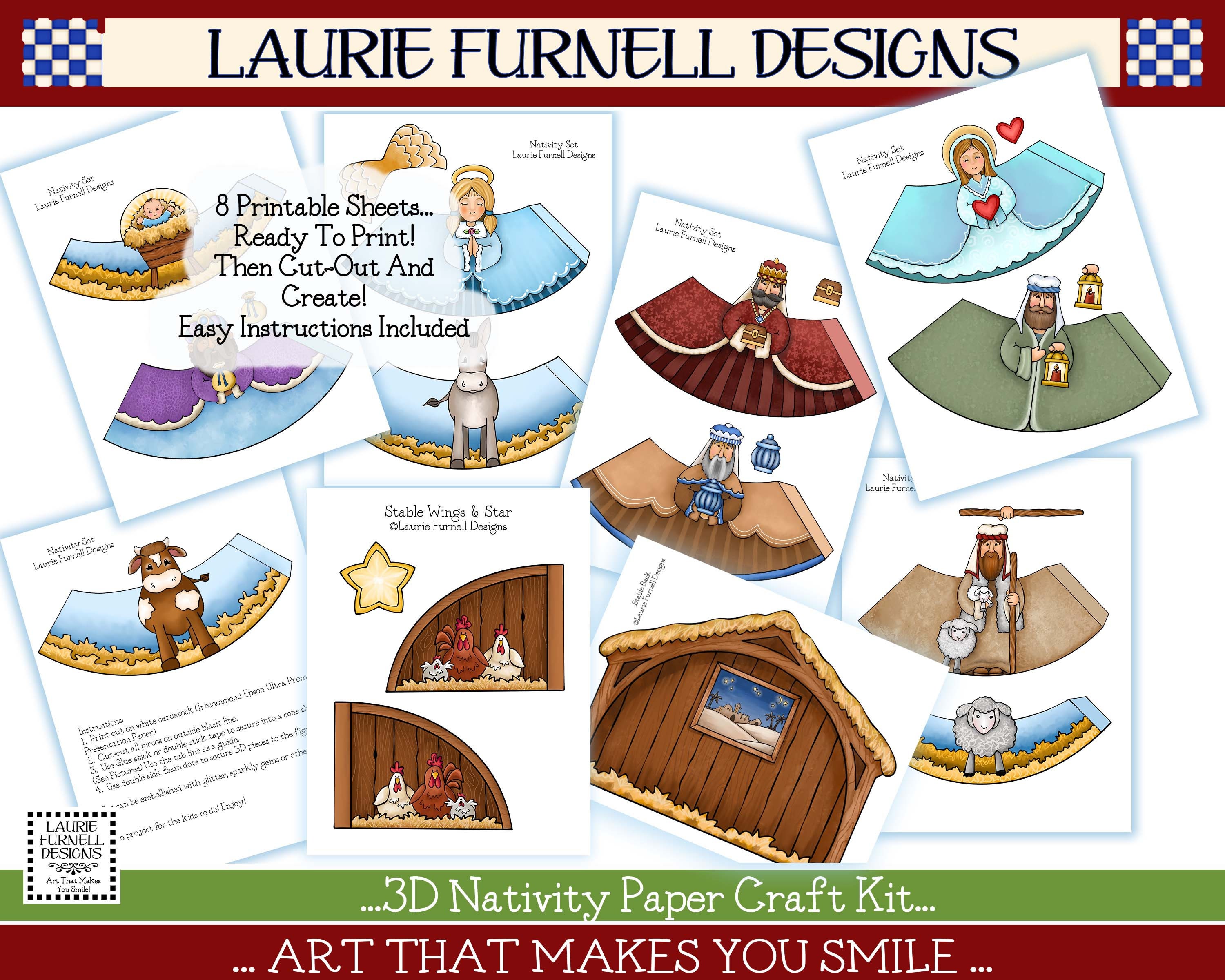 Paper Nativity Stable With Figures Christmas Nativity Scene Craft ...