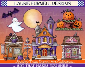 Halloween Town Clip Art, Halloween Clip Art, Halloween Town PNGs, Laurie Furnell, Halloween Download, Card Making Art, Bulletin Board Decor