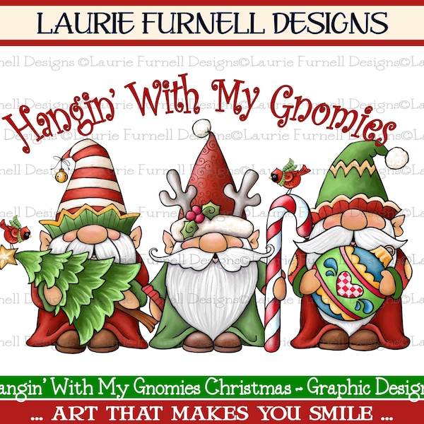 Christmas Gnome PNG, Christmas Sublimation Design, Unique Christmas Graphic, Gnome Clip Art, Holiday PNG, Laurie Furnell