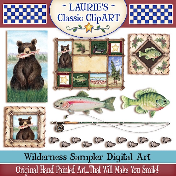 Mountain Lodge Clip art, Wilderness Clip art,Northwoods Clip art,Laurie Furnell, Fishing clip art,Scrapbooking art,Woodland Clip art,Bears