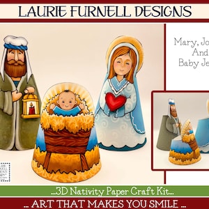 Nativity Paper Craft Kit, Christmas Nativity Paper Craft, DIY Paper Manger Scene, Kids Christmas Craft, Laurie Furnell, Christmas Manger Art image 3