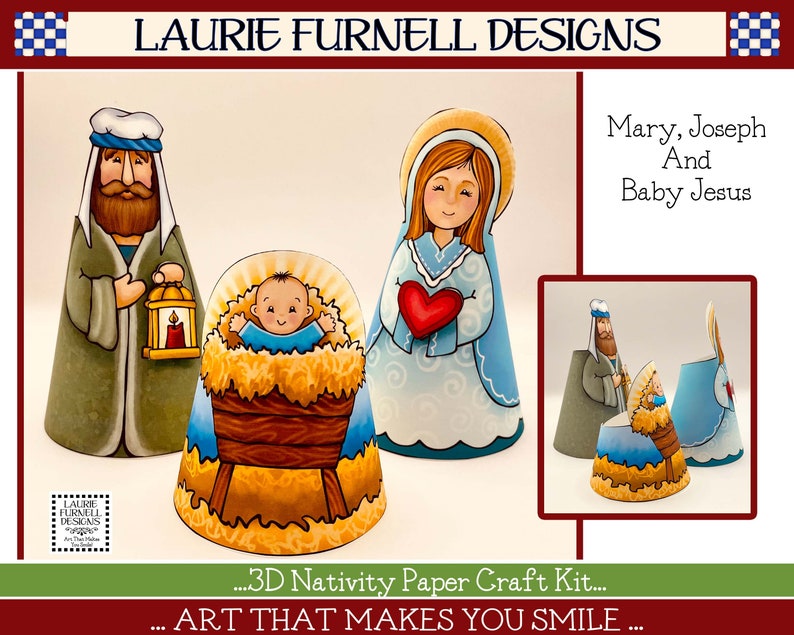 Nativity Paper Craft Kit, Christmas Nativity Paper Craft, DIY Paper Manger Scene, Kids Christmas Craft, Laurie Furnell, Christmas Manger Art image 3
