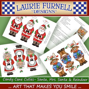 Christmas Candy Cane Holder, Santa Gift Tag, Mrs. Santa Gift Tag, Reindeer Gift Tag, Laurie Furnell,Santa Candy Cane Ornament, image 2