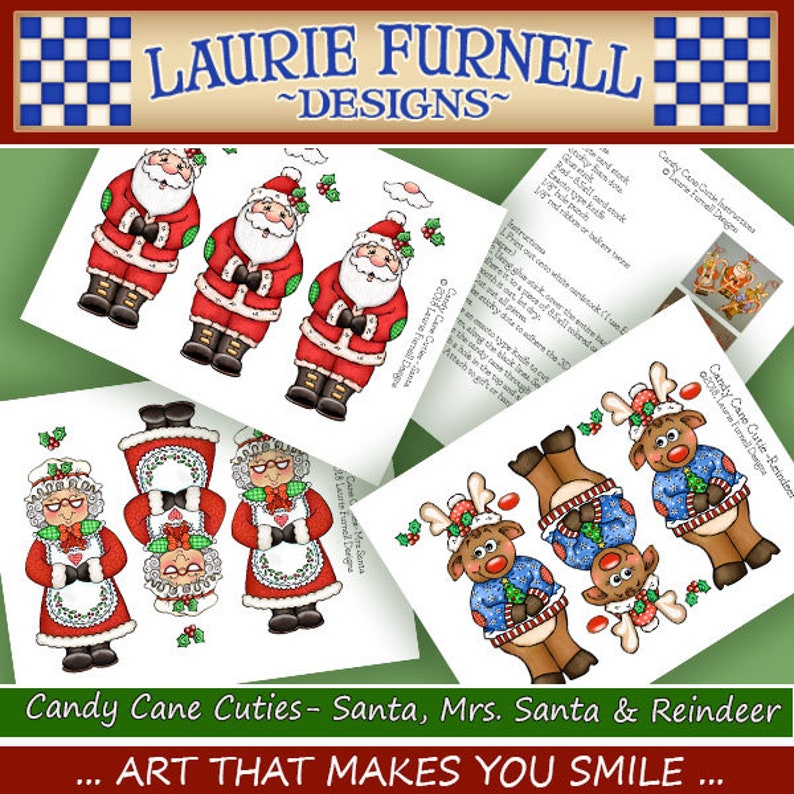 Christmas Candy Cane Holder, Santa Gift Tag, Mrs. Santa Gift Tag, Reindeer Gift Tag, Laurie Furnell,Santa Candy Cane Ornament, image 2