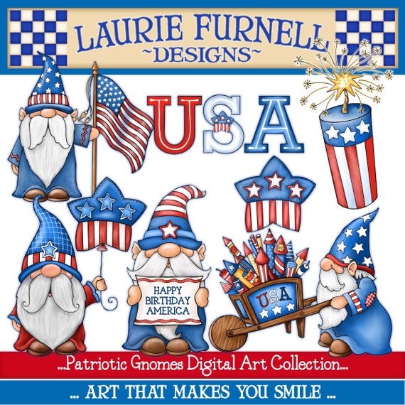 Patriotic Gnomes Clip Art/ Laurie Furnell/4th of July Gnomes Clip Art/ America Gnomes Clip Art/4th of July Clip Art/ Independence Day Art
