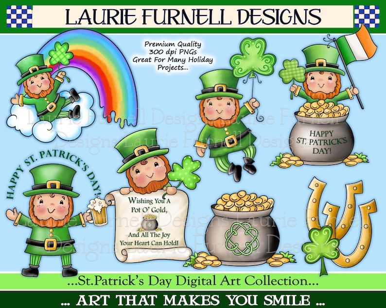 St. Patrick's Day Clip Art, Leprechaun Clip Art, Leprechaun PNGs, St. Patty's Day Digital Art, Bulletin Board Decor, Leprechaun Printables, image 1