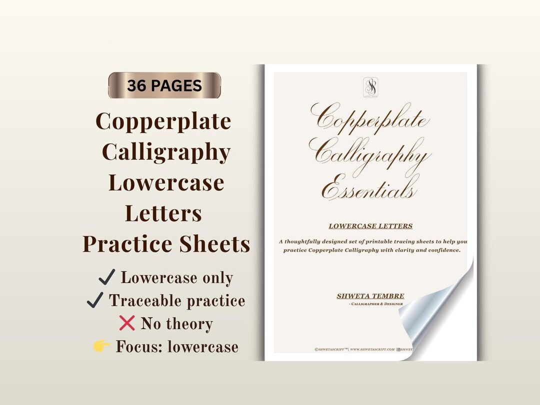 Copperplate Calligraphy Lowercase Traceable Practice Sheets | Only ...