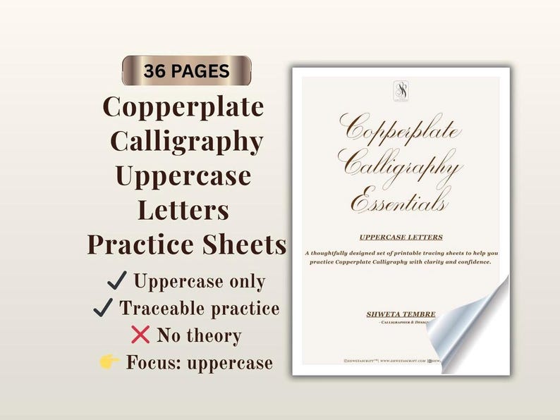 Copperplate Calligraphy Uppercase Alphabets Traceable Practice Sheets ...