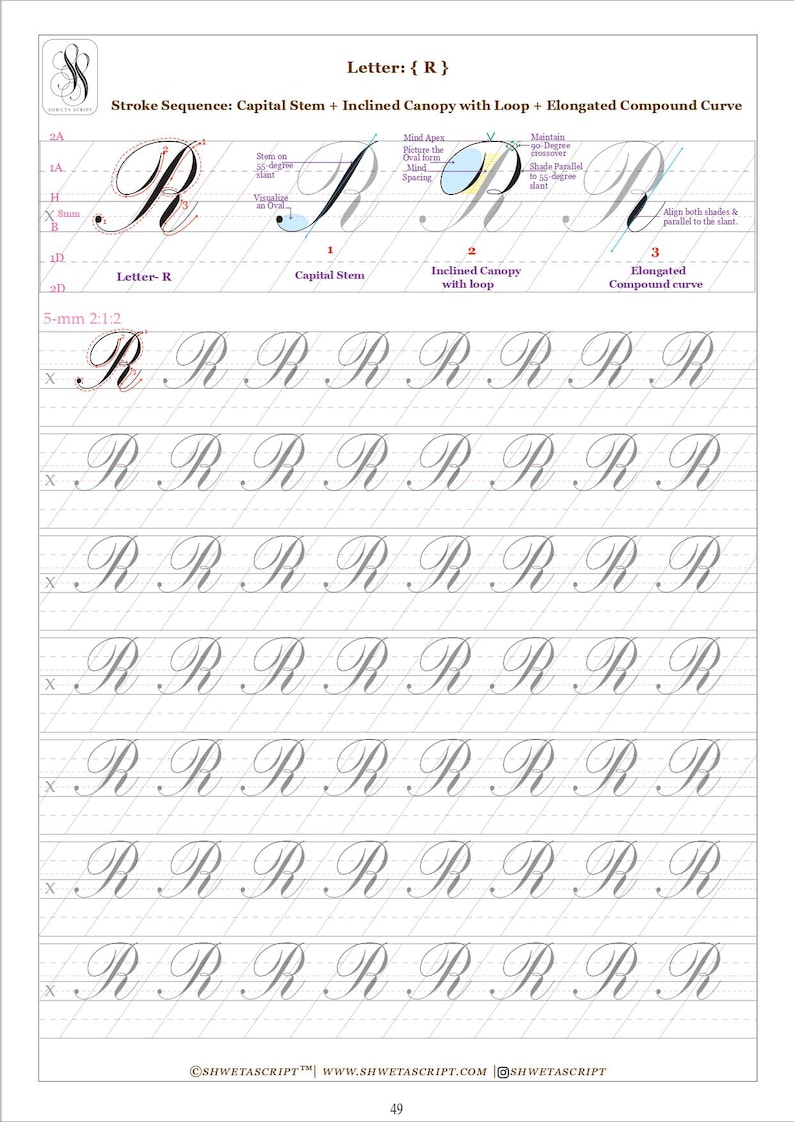 How To Write Capital R In Calligraphy Copperplate Calligraphy Alphabet Workbook-67 Pages- Lowercase ...