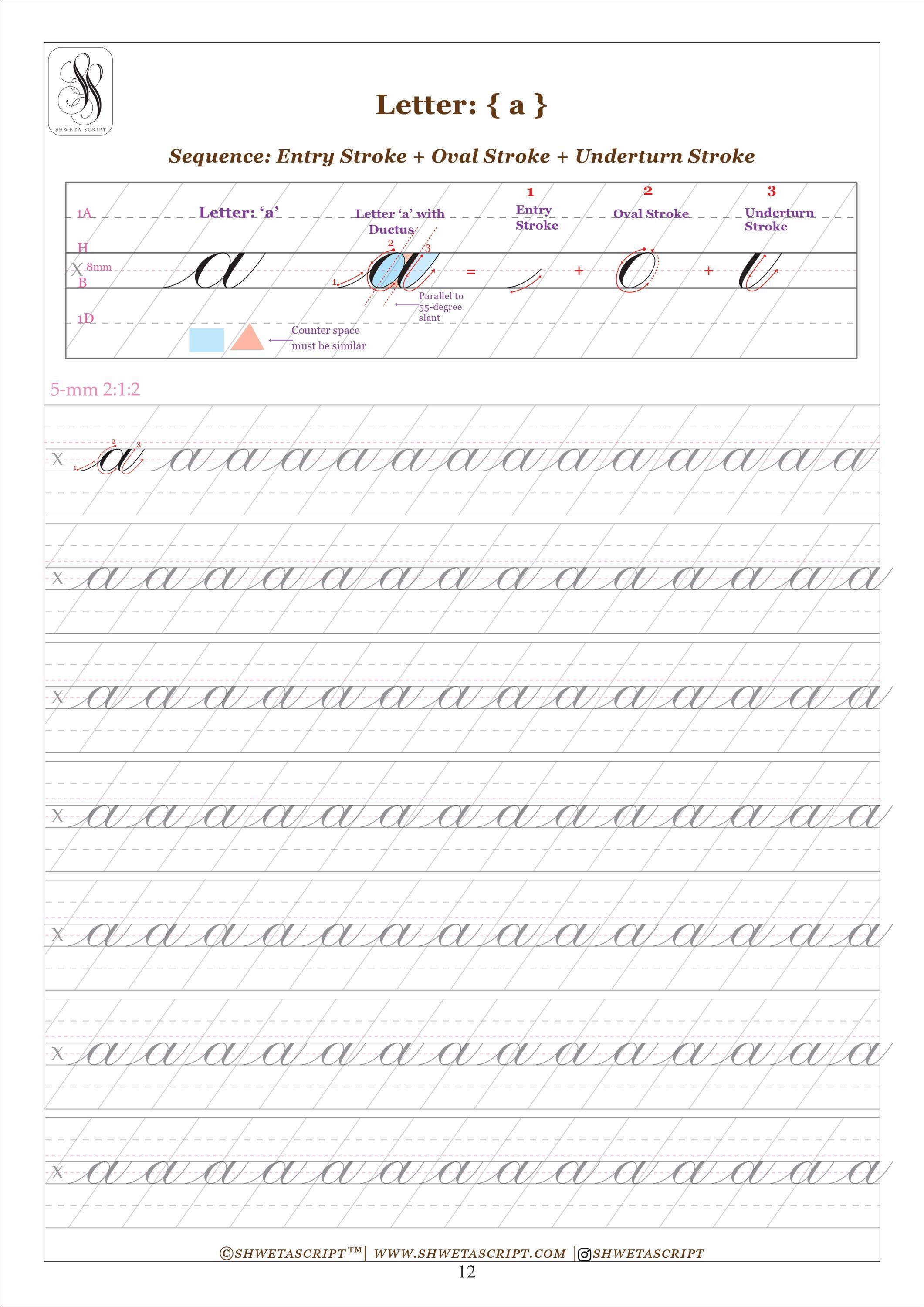 Copperplate Calligraphy Lowercase Practice Sheets | Beginner Traceable ...
