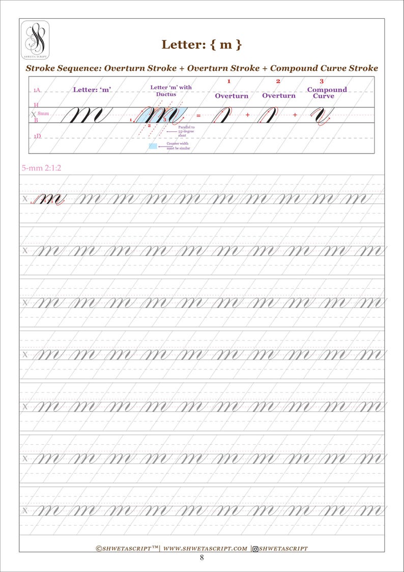 Copperplate Calligraphy Lowercase Traceable Practice Sheets | Only ...