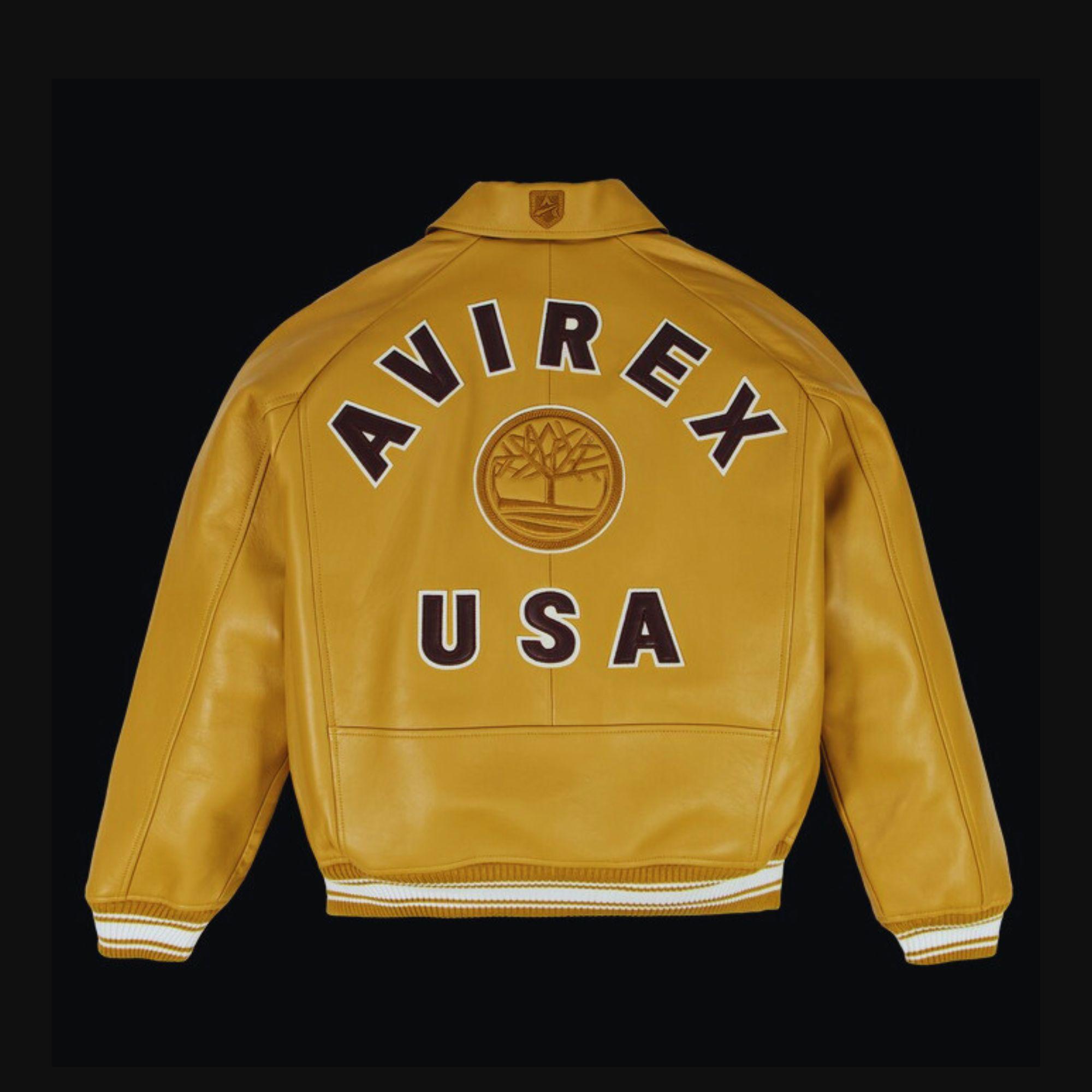 X Avirex Blouson aviateur jaune pour homme Blousons en cuir de mouton pur Blouson aviateur