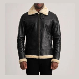 Men's Black RAF Aviator Bomber Jacket Pure Sheepskin Leather Jacket Pilot Coat