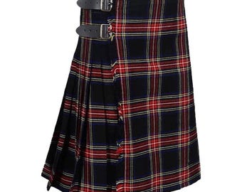 Handmade Black Stewart Kilt | Men's 8 Yard Heavy Weight Acrylic Wool  Tartan Kilt