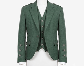 Giacca Argyll da uomo Lovat in tweed verde a spina di pesce, realizzata a mano / Giacca tradizionale delle Highlands / Abbigliamento per matrimoni e cerimonie