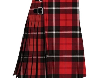 Falda escocesa roja Ramsay hecha a mano / Falda escocesa de tartán de 8 yardas de peso pesado para hombre