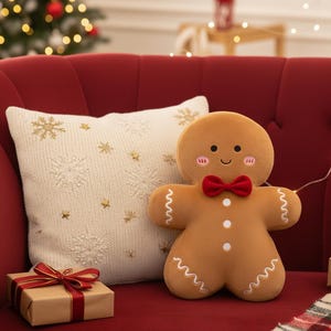 Lebkuchen-Plüschkissen 15 cm – Niedliches Lebkuchenmännchen-Kuscheltier, Weihnachtsdeko-Kissen, Festtagsdekoration