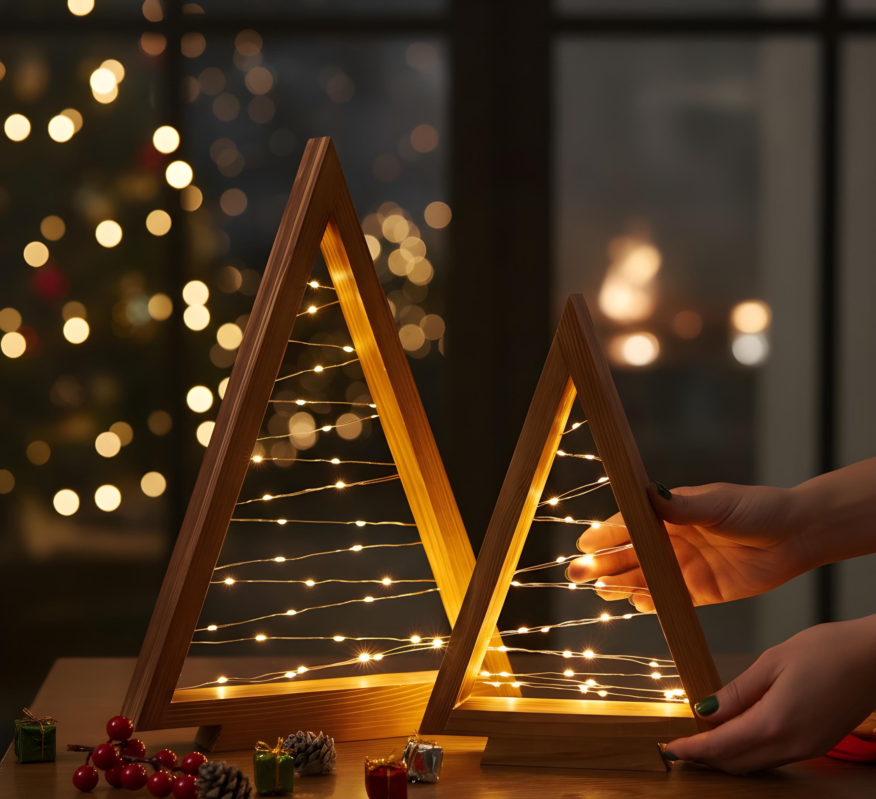 34 Space-Saving Christmas Decor Ideas for Apartments 4 Rustic Wooden LED Christmas Tree - 2-Piece Tabletop Set, Modern…