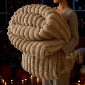 Gestreepte pluche flanellen deken • Dikke, zachte fleece plaid • Comfortabele bed- en bankovertrek • Warme multifunctionele reisdeken