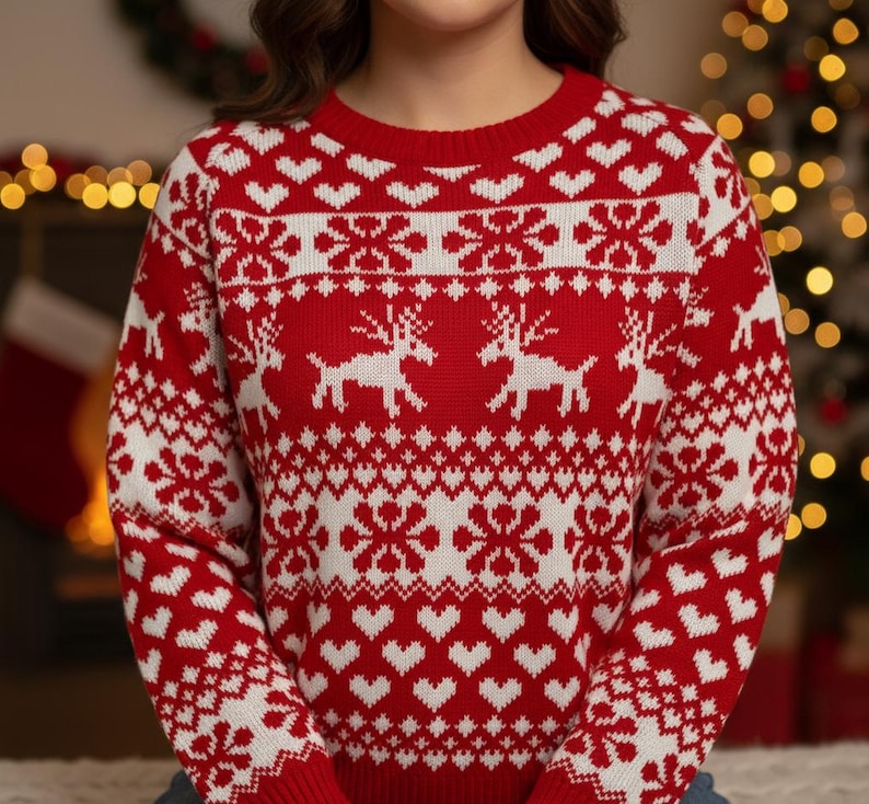 Women/men Christmas Sweater, Snowflake Knit Pullover, Soft Long Sleeve ...