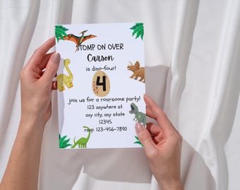 Invito di compleanno a tema dinosauri - Modello modificabile