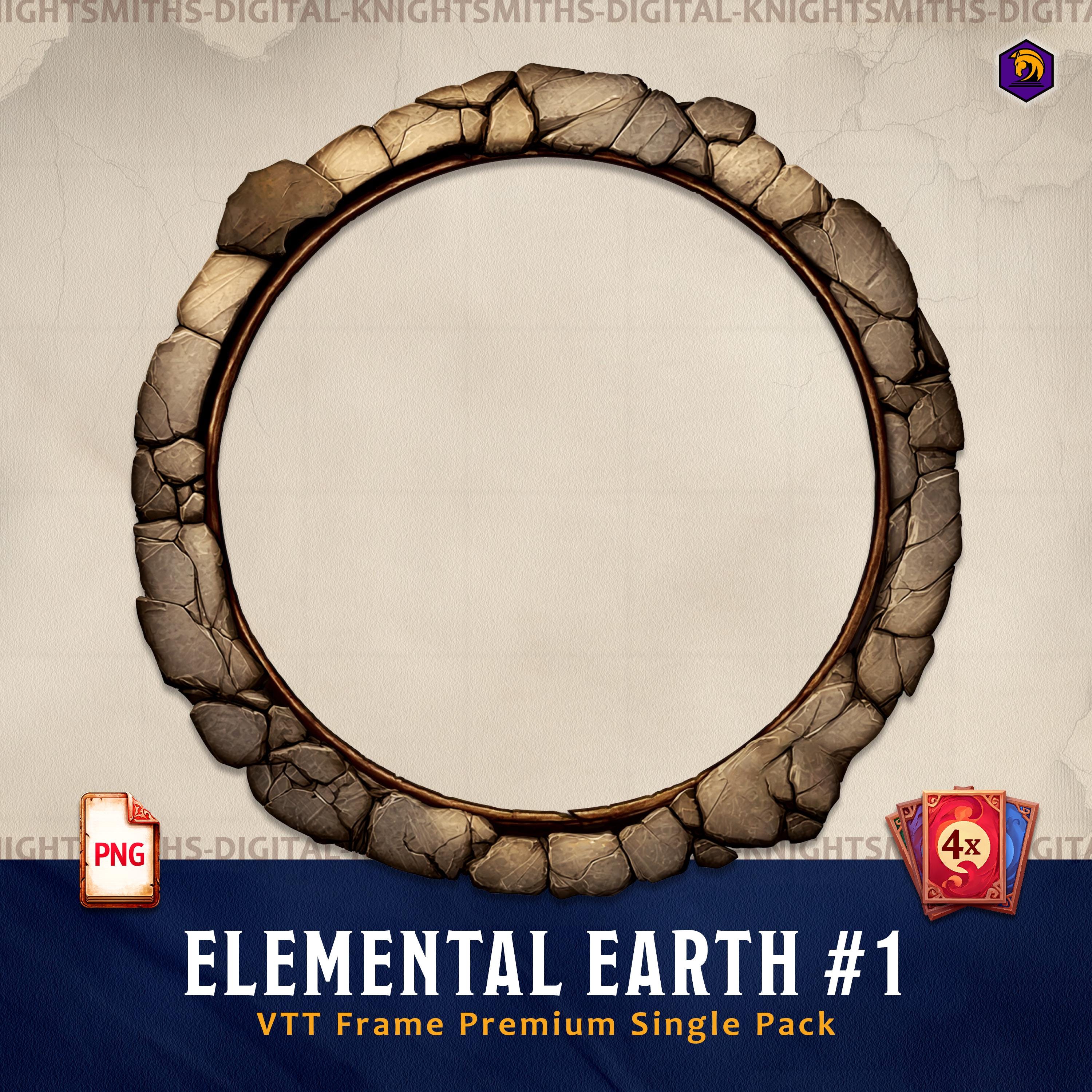 DnD Token Frames - Elemental Earth #1 VTT Digital Token Border, For RPG settings, Foundry Roll20 Main Hero Image