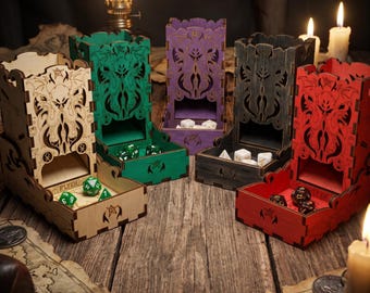 Cthulhu Dice Tower and Tray | Laser-Engraved (Wood) | Arkham Horror DnD RPG Accessory | Gaming gift