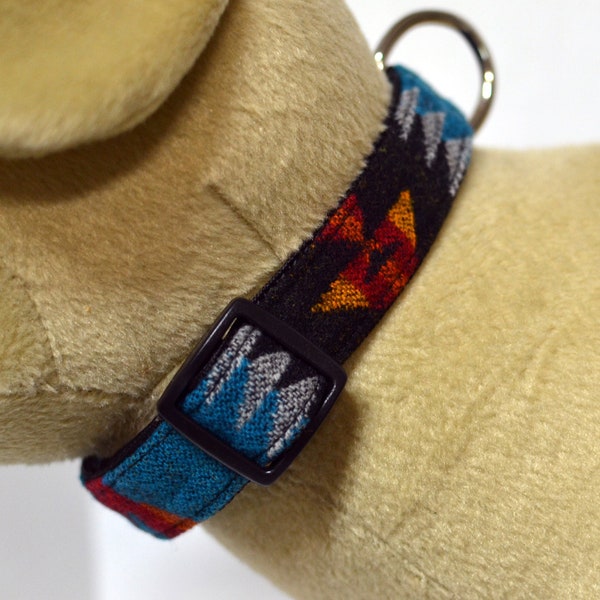 Dog Collar Turquoise Native American art design wool Tribal Dog Collar Dog Lover Gift Adjustable Small to Medium Dog Collar Filbert Fashions
