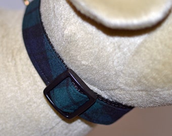 DOG COLLAR classic Blackwatch Plaid Wool green & navy blue plaid adjustable medium dog collar pet collar black watch collar Spring Walks