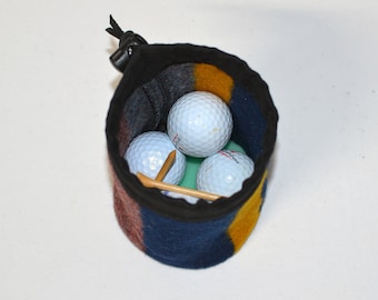 GOLF BALL BAG Yakima Camp Wool Blanket recycled upcycled repurposed camping climbing hiking Drawstring Bag Rugged Bag Camera Golfer Gift