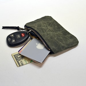 Cartera con cremallera de lona de algodón encerado / Cartera para tarjetas de crédito Cartera para identificación Cartera pequeña con bolsillo delantero o trasero para hombre y mujer