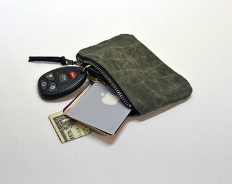 Waxed Cotton Canvas Zip Zipper Wallet / credit card wallet / ID wallet / Mens Womens front or back pocket wallet small trendy