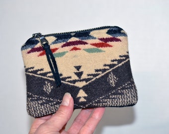 WOOL WALLET Zipper Pouch Spirit of The People Southwestern Brown Native design handmade by Filbert Fashions