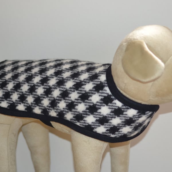 Houndstooth DOG COAT - Wool from Oregon - small dog coat medium dog coat jacket sweater Black and White - adjustable - herringbone - NYC dog
