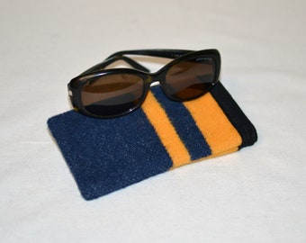 SALE 50% off - hiking camping gear Sunglasses Case Readers Reading Glasses Pouch Yellowstone National Park WOOL blanket souvenir Navy Gold