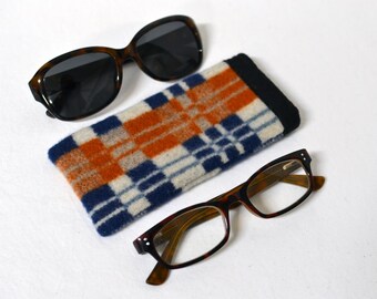 Readers Sunglasses Reading Glasses POUCH Navy Rust Plaid Wool eyeglass sunglass Blue Ridge Mountain Frank Lloyd Wright Spring Summer Gift