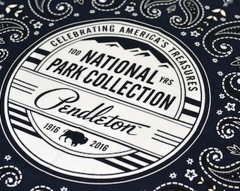 Pendleton Bandana Dog Collar National Park Limited Edition Navy Blue Pendleton Scarf cotton unique dog collar Oregon hiking backpacking