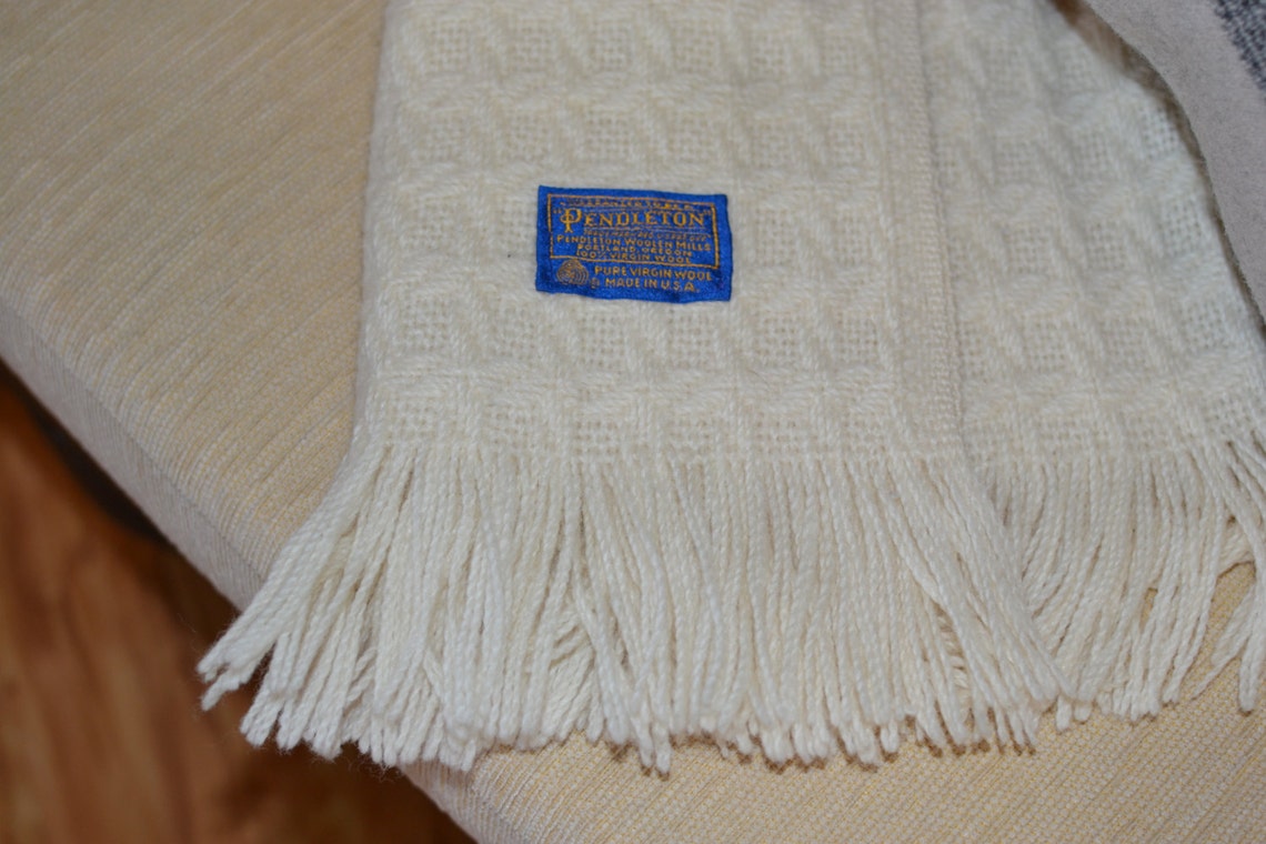 Pendleton ® Blanket Vintage Ivory Woven Pendleton Wool Blanket Etsy