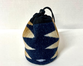 Ladies Golf Bag / Drawstring Bag / Golf Tee Bag / Golf Valuables Bag / Native American Wool / Pretty blues and brown  / Sports Bag / Gift