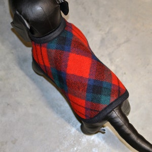 Dog Coat handmade of Wool + Extra Small or Small + Dog Jacket Sweater + Adjustable + Made in Oregon + Puppy Coat + Dog Love Gift + Red Plaid
